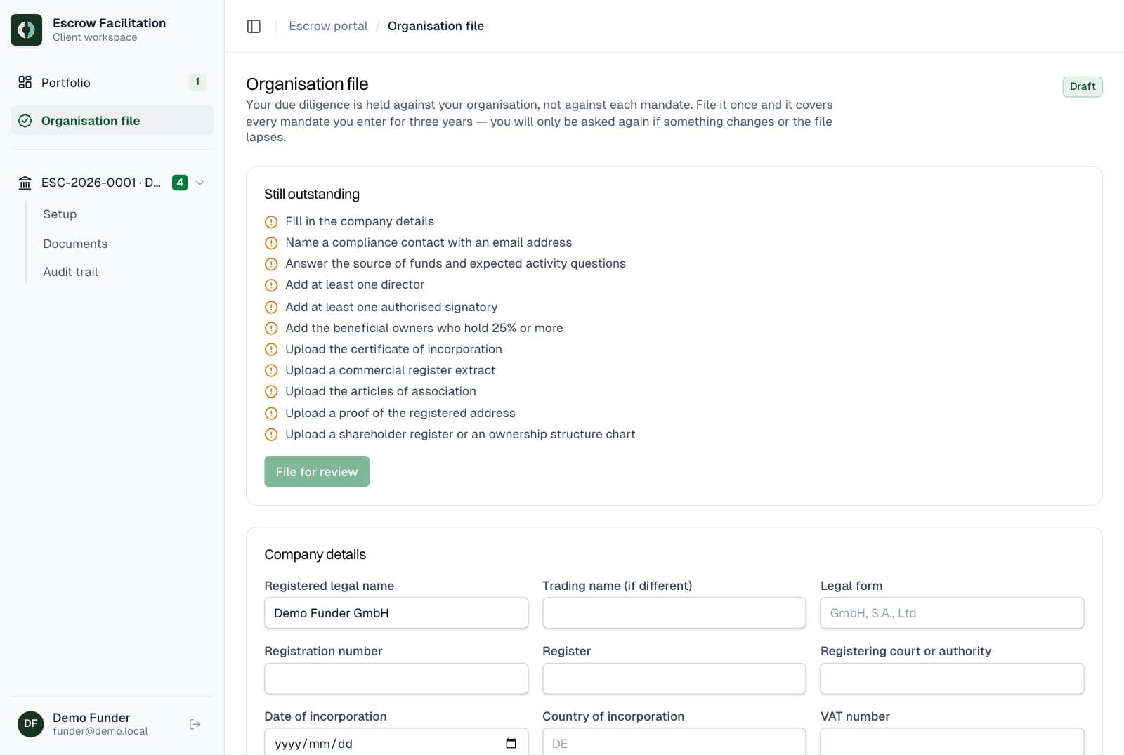 Funder: Open your organisation file