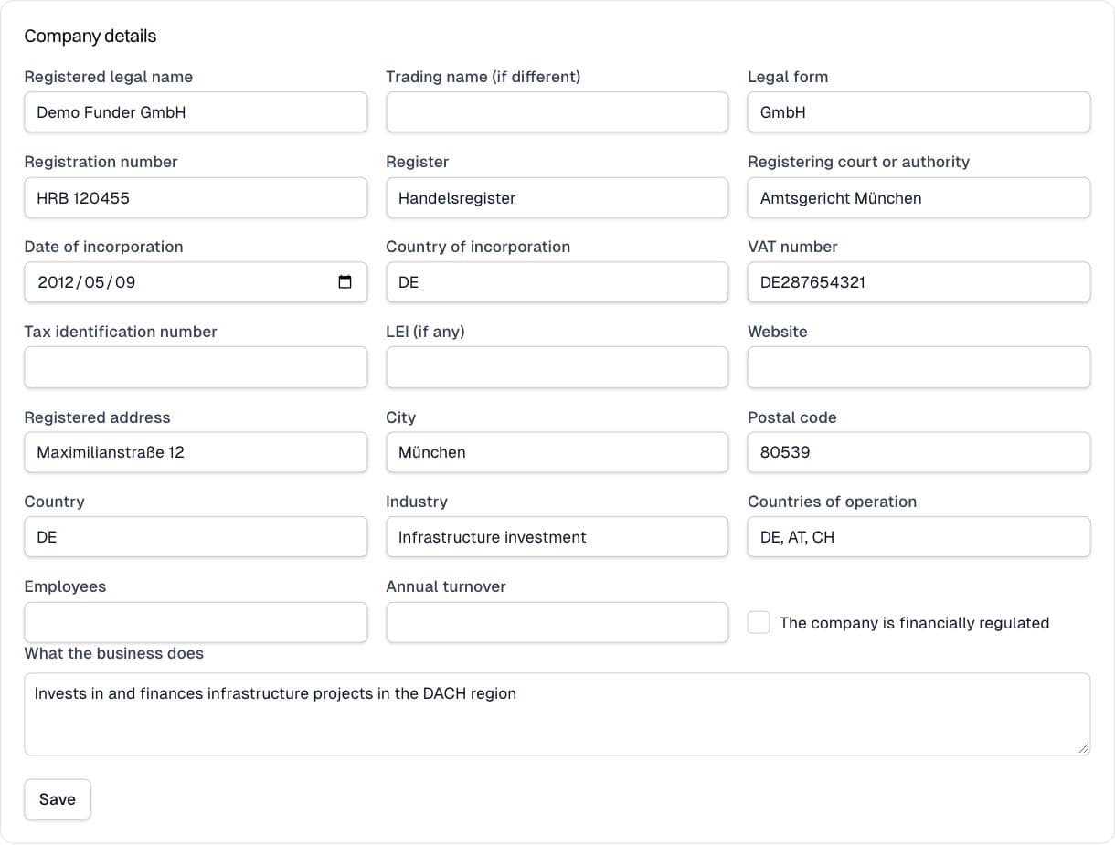 Funder: Company details