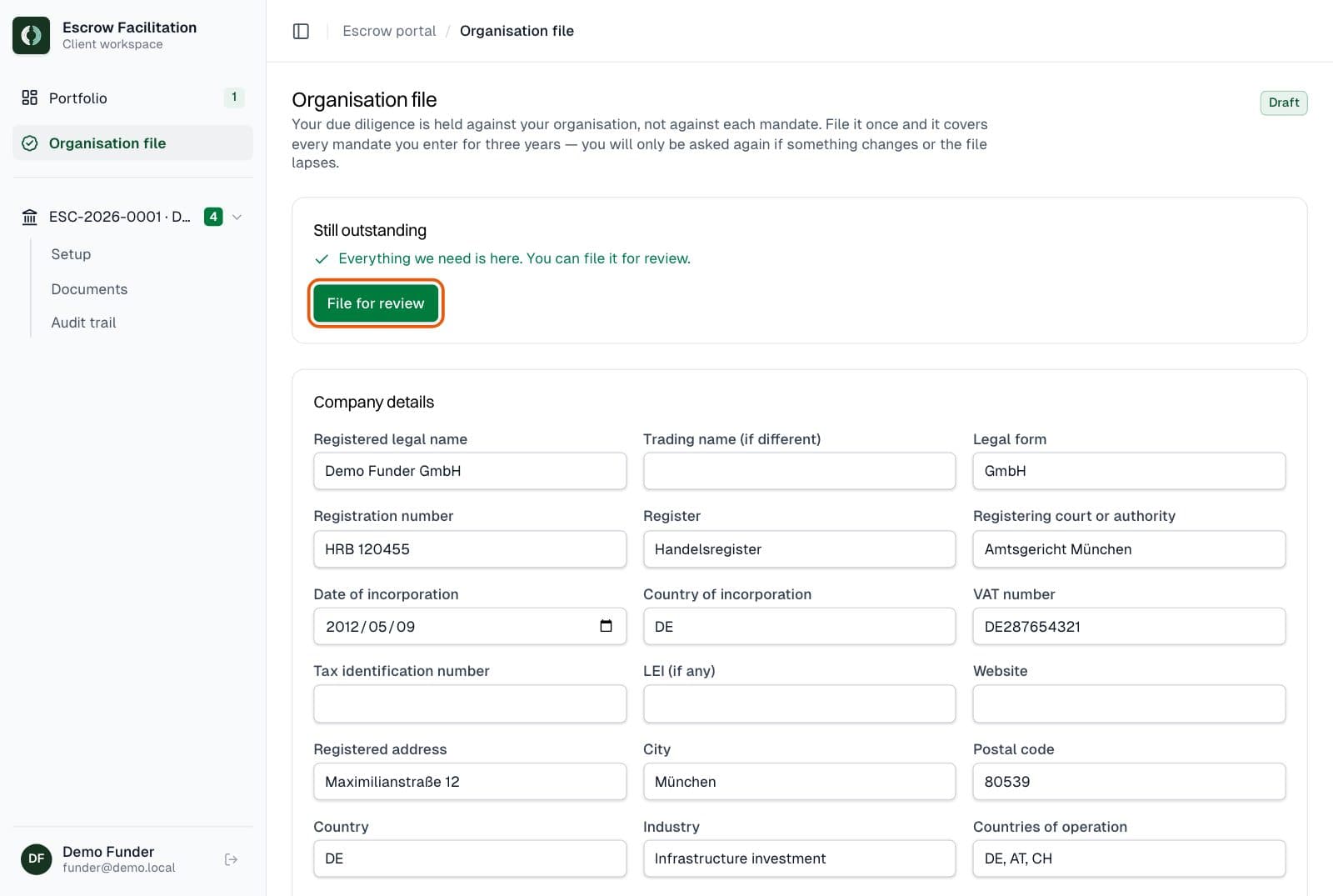 Funder: File it for review