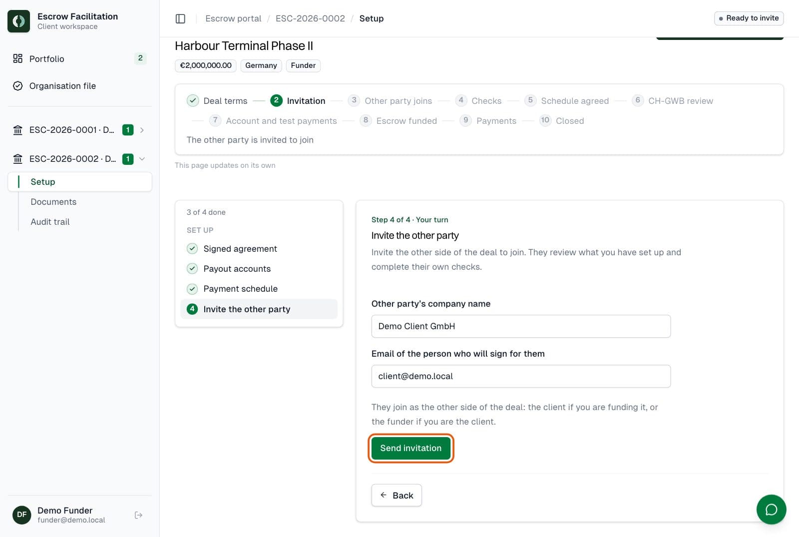 Funder: Invite the client