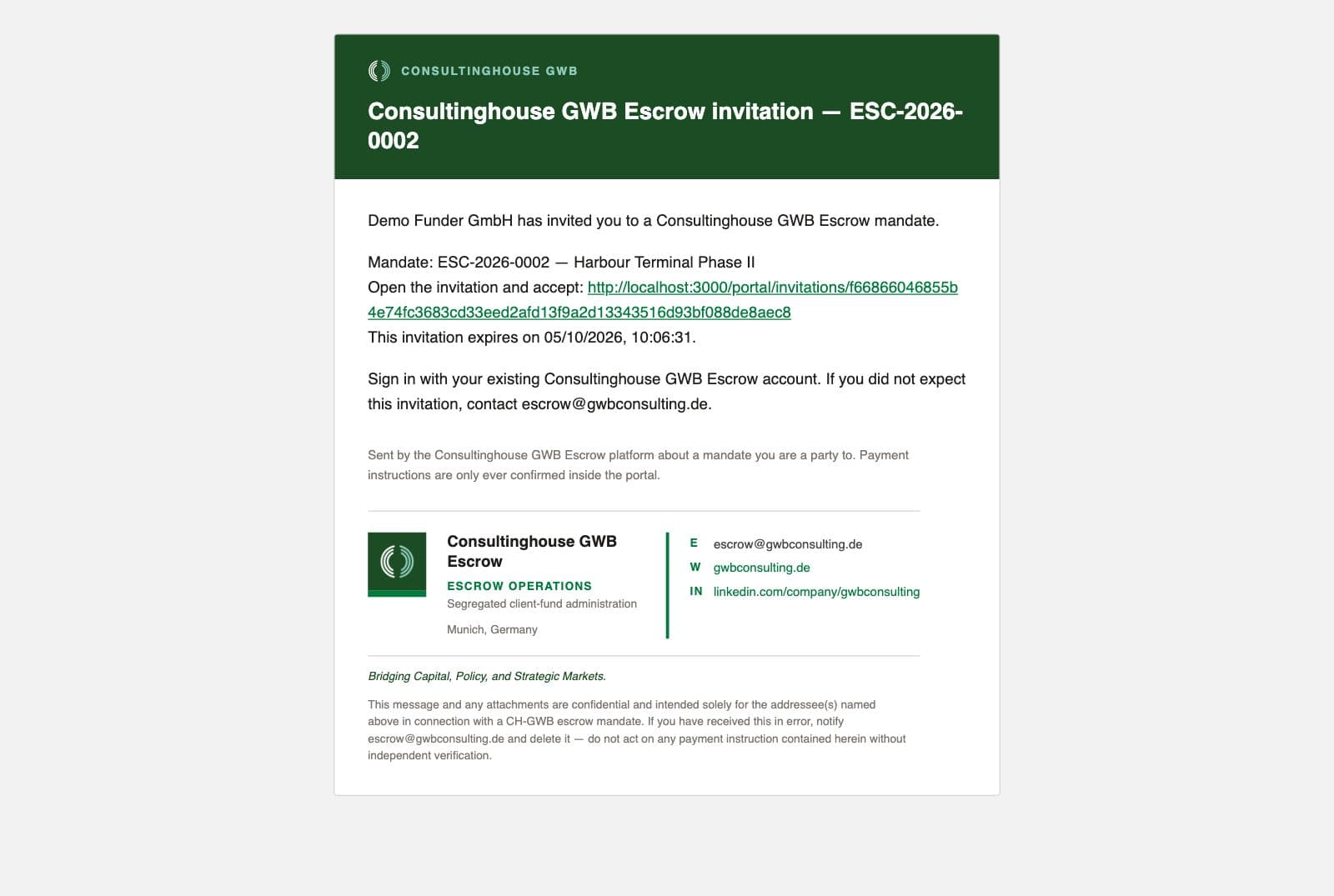 Client: The invitation email
