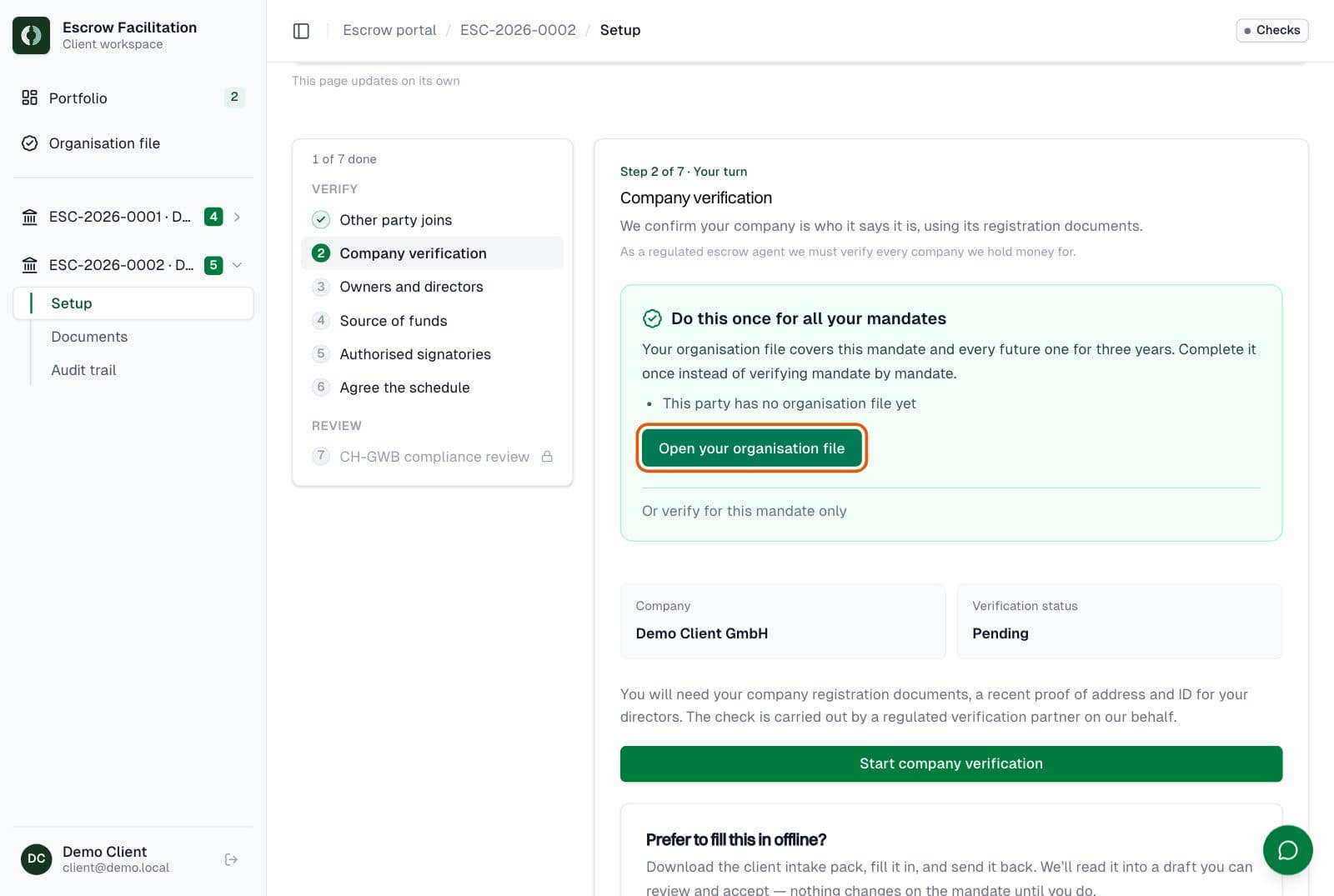 Client: Your organisation file comes first